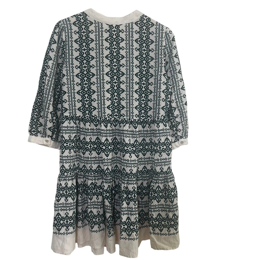Fig & Flower Dress Boho Cream Green Tiered Knee Length SZ M Anthropologie Derby - Picture 6 of 9